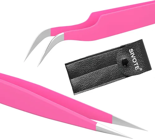 Miniatura 9 de SIVOTE Pinzas de pestañas para extensiones de pestañas para volumen, aislamiento y pestañas clásicas, paquete de 6, negro y rosa