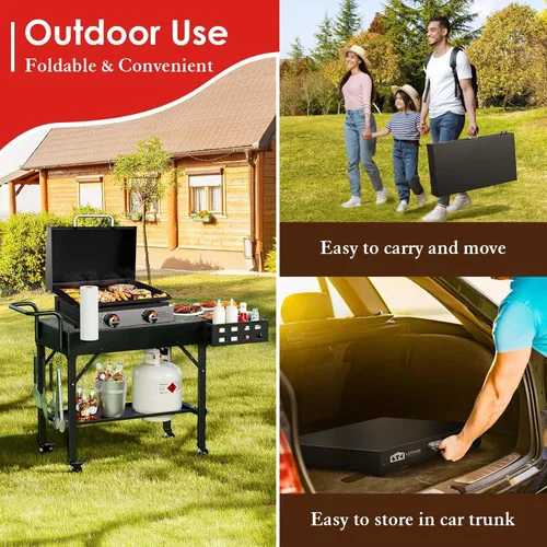Miniatura 8 de Carro para parrilla Leteuke para Blackstone, mesa de parrilla portátil al aire libre, carro plegable con ruedas para Ninja, soporte para parrilla