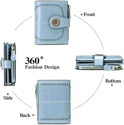 Miniatura 100 de SENDEFN - Billetera pequeña de piel auténtica para mujer, diseño plegable con ventana para tarjeta de identificación
