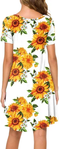 Miniatura 3 de POPYOUNG Womens 2023 Summer Casual T-Shirt Dress Short Sleeves Swing Boho Beach Cover up