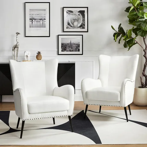 Miniatura 15 de HULALA HOME Silla decorativa de piel sintética con cojín extraíble, cómodo sillón tapizado con patas de metal negro y ribete de cabeza de clavo