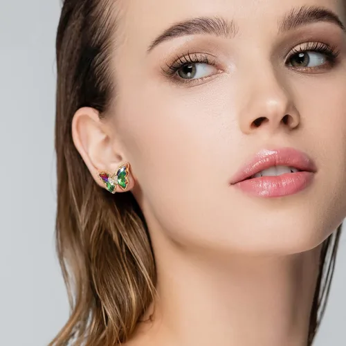 Miniatura 4 de Busycon - Aretes de mariposa para mujer, aguja plateada 925, cristales brillantes y piedras preciosas de mariposa, aniversario, cumpleaños, joyería