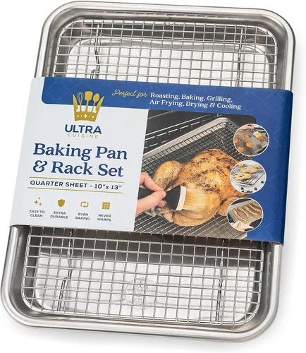 Ultra Cuisine Juego de bandeja de cuarto de hoja con rejilla de alambre, incluye bandeja para hornear de aluminio de alta calidad con estante para