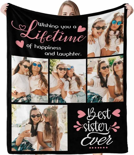Miniatura 17 de Regalos para hermanas de hermana manta con collage de fotos, mantas de fotos personalizadas para hermanas, mejores amigas, mujeres, manta de amistad