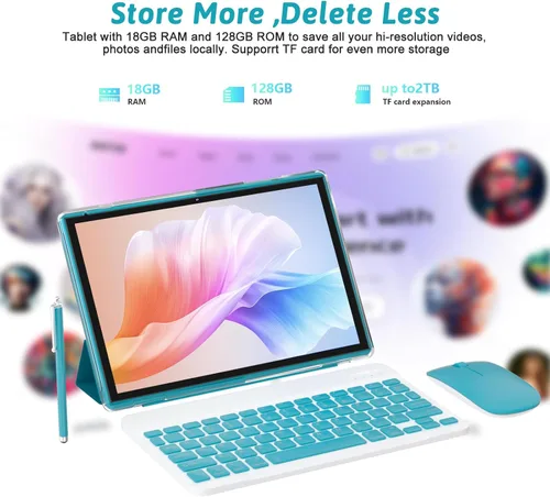 Miniatura 2 de ZZB Tableta Android 15 de 10 pulgadas, tableta de 2 en 1 con teclado, ratón, estuche, lápiz capacitivo, 18 GB de RAM, 128 GB de ROM, 2 TB Azul marino