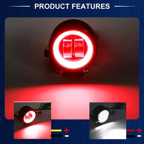 Miniatura 2 de Luces antiniebla de motocicleta Ourbest con interruptor, luces auxiliares de motocicleta de 3 pulgadas, luces led redondas halo, par de luces Rojo