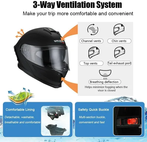Miniatura 5 de Casco modular de motocicleta Bluetooth aprobado por DOT, abatible de cara completa con doble visera antivaho integrada, forro extraíble lavable