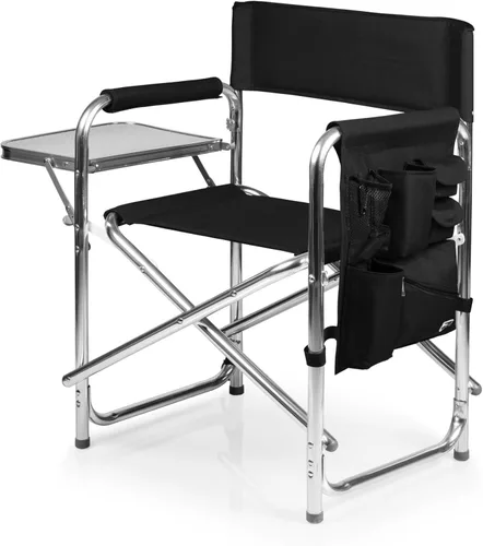 PICNIC TIME Silla deportiva con mesa auxiliar, sillas de campamento acolchadas plegables para exteriores para adultos con portavasos y panel de