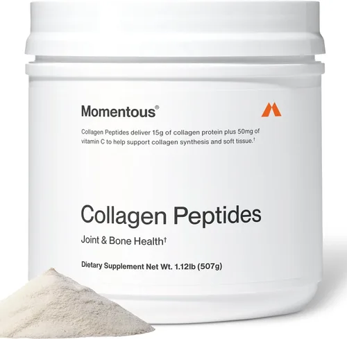 Momentous - Polvo de péptidos de colágeno alimentado con pasto - Polvo de proteína de colágeno con Fortigel y vitamina C para el cabello, la piel,