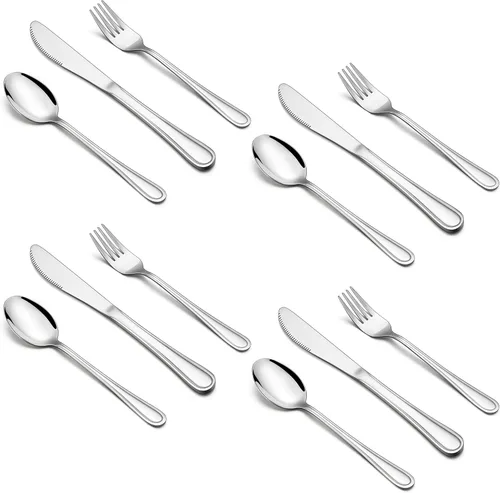 HaWare Juego de cubiertos de 12 piezas para niños, de acero inoxidable, utensilios de comida preescolar, incluye 4 cucharas, 4 tenedores, 4 Plateado
