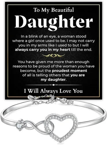 Miniatura 18 de Pulsera Para Mi Hija, Pulsera Corazón Infinito Para Hija De Mamá, Regalo De Joyería Para Hija De Mamá O Papá Con Tarjeta De Mensaje Y Caja Con