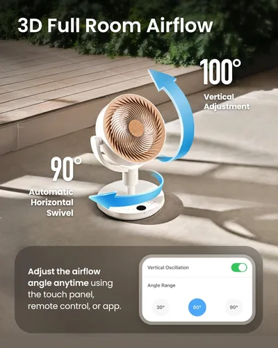 Miniatura 8 de SwitchBot Ventilador de pedestal inteligente, ventilador oscilante recargable para dormitorio, con cable e inalámbrico, ventilador de piso