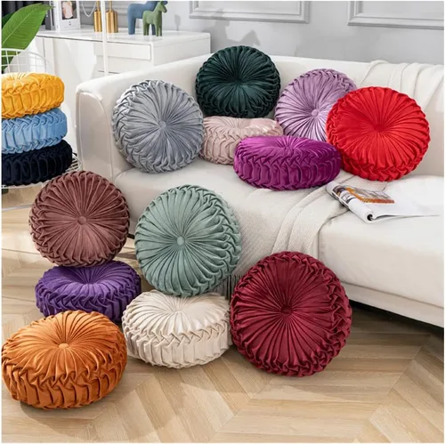 Miniatura 2 de Baiyuruodie Cojín redondo de terciopelo para sofá, cama y dormitorio, cojín decorativo (38cm, naranja)