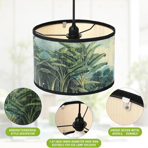 Miniatura 5 de Bioaqua - Sombra de lámpara de bambú, luces colgantes con cable enchufable (15 pies), lámpara colgante con patrón, luces colgantes boho para Lámpara