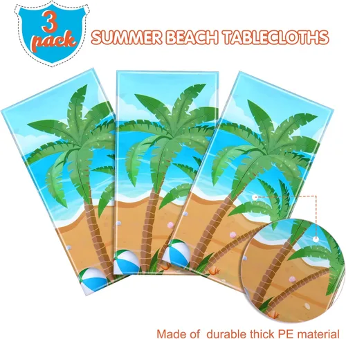 Miniatura 4 de Tiamon 3 manteles de playa de verano, decoración de fiesta, 54 x 108 pulgadas, plástico hawaiano Luau Tropical para verano, océano, mar, piscina