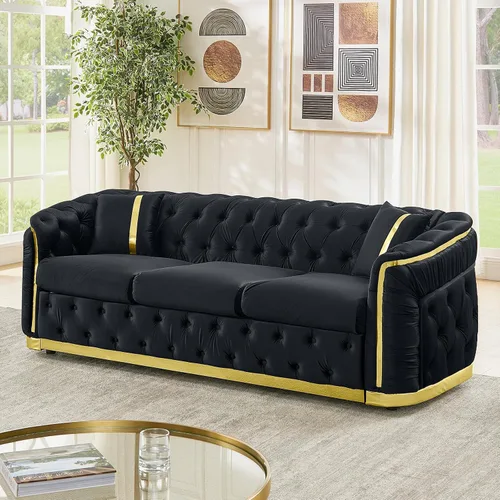 Miniatura 12 de Sofá Chesterfield de 62.6 pulgadas, moderno de mediados de siglo, sofá de terciopelo blanco beige y dorado, sofás de lujo para sala de estar