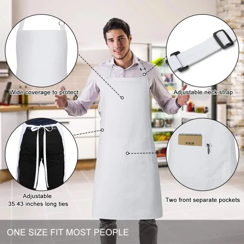 Miniatura 2 de Jubatus Paquete de 2 delantales con peto con 2 bolsillos, delantal de cocina de chef para mujeres y hombres, color blanco