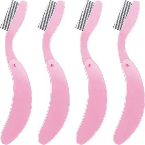 Paquete de 4 peines plegables para pestañas, dientes metálicos de acero inoxidable, separador de cejas, peine aplicador de maquillaje para pestañas