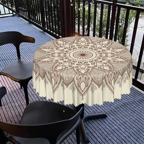 Miniatura 5 de Mantel redondo de mandala marrón – para comedor, cocina, decoración del hogar, cena de vacaciones, mantel lavable, a prueba de derrames, lavable