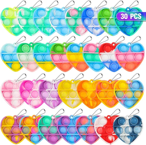 Pop Fidget Juguetes en Paquete para el Día de San Valentín para Niños en el Aula, 30 Paquetes de Favores de Fiesta de San Valentín para Niños, Mini
