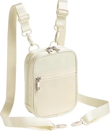 Bolso bandolera para mujer, de viaje, multiposición, con 2 correas ajustables de 1.5 L, Crema, Bandolera