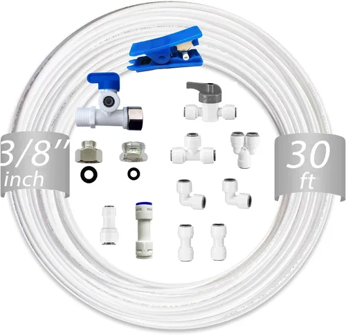 Miniatura 12 de NSF 1/4" y 3/8" Tubo de línea de agua y accesorios de conexión por empuje para filtro de agua de ósmosis inversa RO, 25 piezas de conectores + 30
