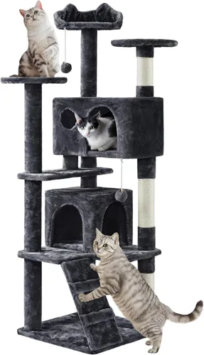 Miniatura 27 de Yaheetech Árbol para gatos XL, torre de varios niveles de 80 pulgadas con postes rascadores, cuevas dobles, plataformas encaramadas y bolas