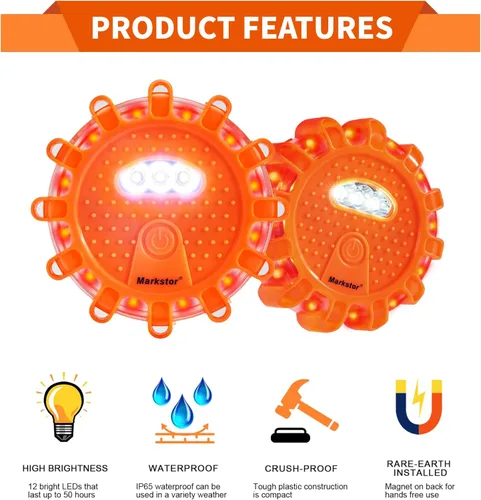 Miniatura 2 de Paquete de 6 luces LED de emergencia para automóvil, base magnética y gancho para luces de carretera con 9 modos intermitentes, luces de emergencia