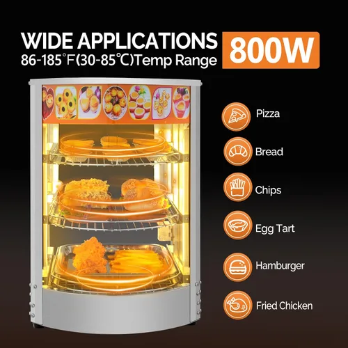 Miniatura 2 de ROVSUN Calentador de alimentos de 3 niveles, calentador de pizza para encimera, pantalla de calentador de alimentos comercial con iluminación LED