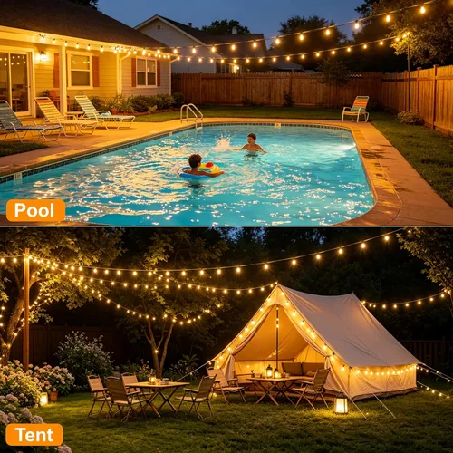 Miniatura 8 de Guirnalda de luces para exteriores de 25 pies, luces impermeables para patio con bombillas Edison ST38 vintage inastillables, luces colgantes