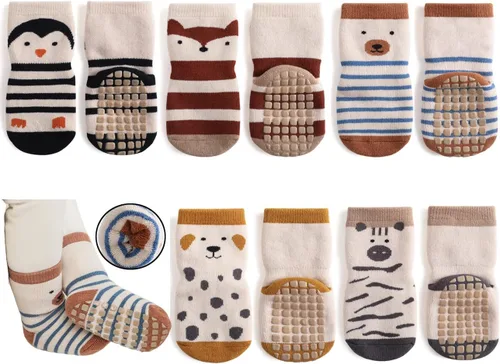 Miniatura 9 de Exegawe Calcetines antideslizantes para bebé, 5 pares de calcetines gruesos y cálidos con empuñaduras