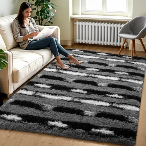 Miniatura 63 de Zentavio Alfombras de área para sala de estar, alfombras grises para dormitorio, alfombra de 4 x 6, alfombra mullida, peluda y suave, shag estética