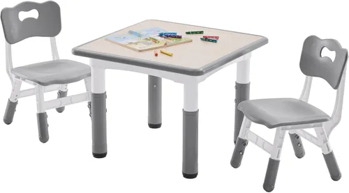Miniatura 11 de DOREROOM Juego de mesa y 2 sillas para niños, mesa y sillas para niños pequeños de altura ajustable con escritorio de graffiti, 23.6 pulgadas