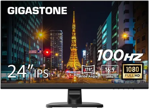 Gigastone Monitor de luz trasera LED IPS de 24 pulgadas 100Hz FHD 1920 x 1080, 178° WideView, sin marco, monitor dual, MPRT 1ms, altavoces