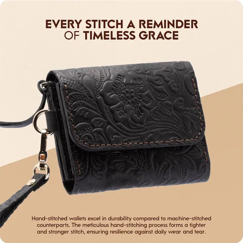 Miniatura 29 de Toros Craft Handmade Leather Wallets for Women, Western Wristlet Wallets, Floral Leather Small Credit Card Holder with Zipper, Minimalist & Cute