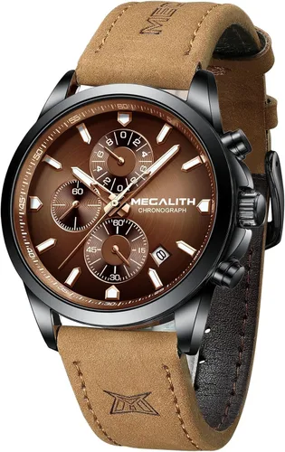 MEGALITH Wrist Watches for Men Luxury: Dress Silver Stainless Steel Chronograph Watch Waterproof - Gift for Husband Father at Birthday Anniversary