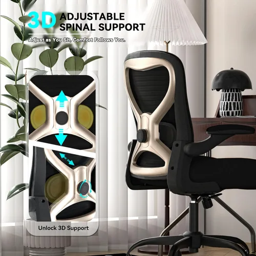Miniatura 2 de Silla de escritorio de oficina con soporte lumbar ergonómico, cojín de asiento extragrueso, brazos abatibles, respaldo de malla transpirable, silla
