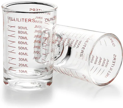 Paquete de 2 vasos medidores, 3 onzas/3.0 fl oz, vidrio pesado líquido, escala roja