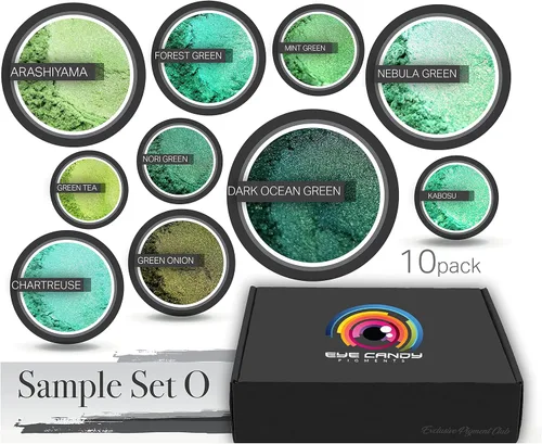 Miniatura 2 de Eye Candy Green Mica Pigment Powder Set O - Polvo de mica para arte de resina epoxi - Carpintería - Polvo de mica de grado cosmético - Bombas