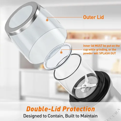 Miniatura 7 de Secura Molinillo de café eléctrico, molinillo de especias, cuencos de vidrio dobles para molienda húmeda y seca