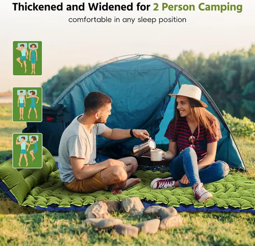 Miniatura 3 de Almohadilla de dormir doble para campamento, autoinflable de 4 pulgadas, extra gruesa, para 2 personas con almohada, bomba de pie incorporada