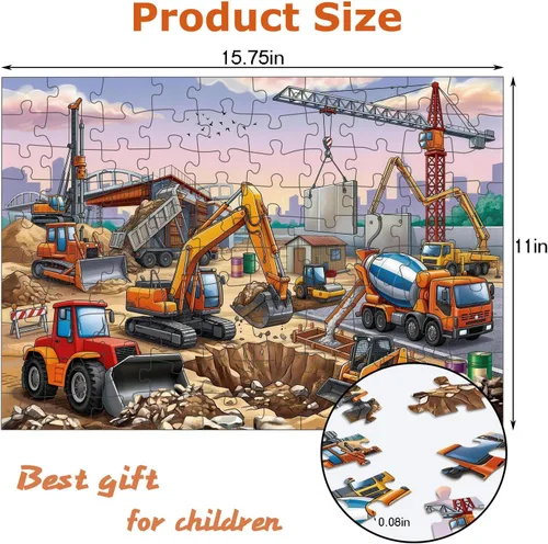 Miniatura 2 de 100 Piece Puzzles for Kids Ages 4-6 6-8 8-10, 100 Piece Construction Site Learning Educational Jigsaw Puzzles, Vehicle Kids Puzzles Ages 5-8 Gifts