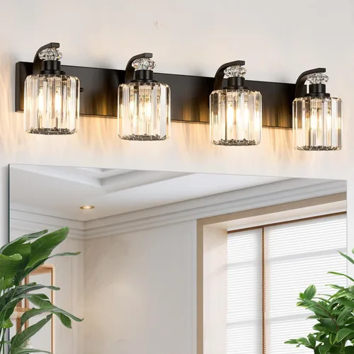 Miniatura 15 de Lámparas de baño negras con pantalla de cristal K9, iluminación de baño sobre espejo, luces de tocador para sala de estar, dormitorio, baño