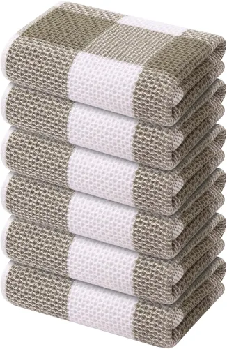 Miniatura 27 de Mordimy Toallas de cocina 100% algodón con tejido de gofre, 13 x 28 pulgadas, paños de cocina súper suaves y absorbentes para secar platos, paquete