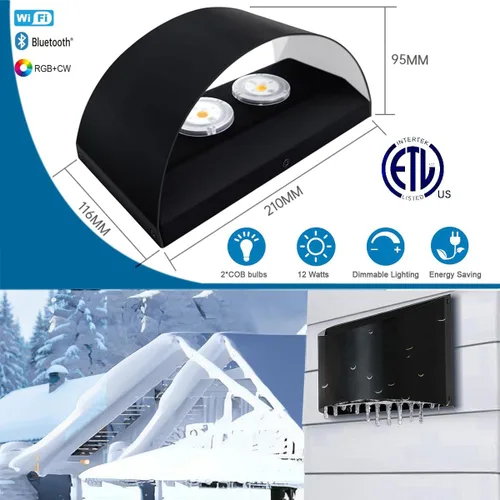 Miniatura 9 de rosykite Luces LED regulables de 5CCT para pared, 100-277V, CRI 90+, IP65 impermeable, 10% -100% 12 W, luces de porche para interiores y exteriores