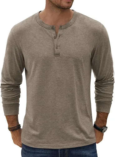 Miniatura 22 de COOFANDY Camiseta Henley de Manga Larga para Hombre Camisas Pullover Casuales Ligeras Camisetas Básicas Suaves Elásticas Tops de Otoño