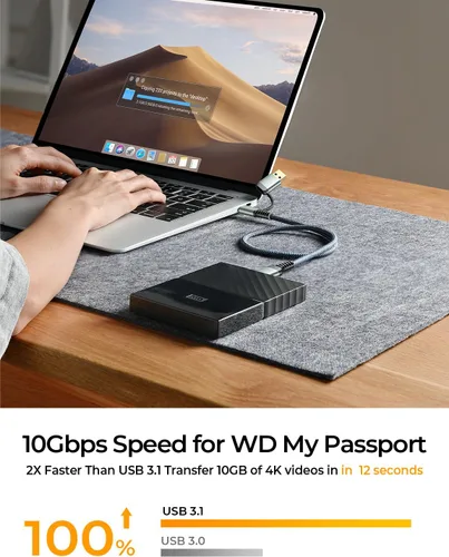 Miniatura 3 de AINOPE Cable de disco duro, cable de disco duro externo trenzado de nailon resistente de 10 Gbps Micro B a USB A/C compatible con Seagate WD
