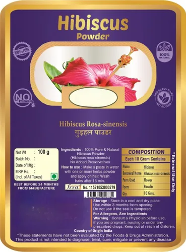 Miniatura 2 de Generic Polvo de flor de hibisco - Polvo Gudhal para el cabello para paquete facial y mascarilla capilar, hibisco puro natural Rosa-Sinensis Cuidado