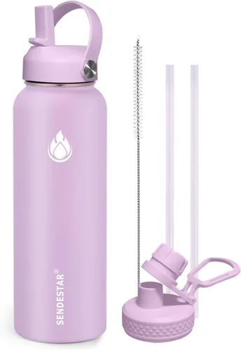 Miniatura 11 de SENDESTAR Botella de agua aislada de 24 onzas, boca ancha, botella de agua de 24 onzas con tapa con popote, tapa de boquilla, acero inoxidable