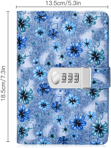 Miniatura 2 de ARRLSDB Diario de carpeta con cerradura, diario de cuero recargable A6 con contraseña, diario personal con bloqueo, tamaño: 7.3 x 5.3 pulgadas (azul)
